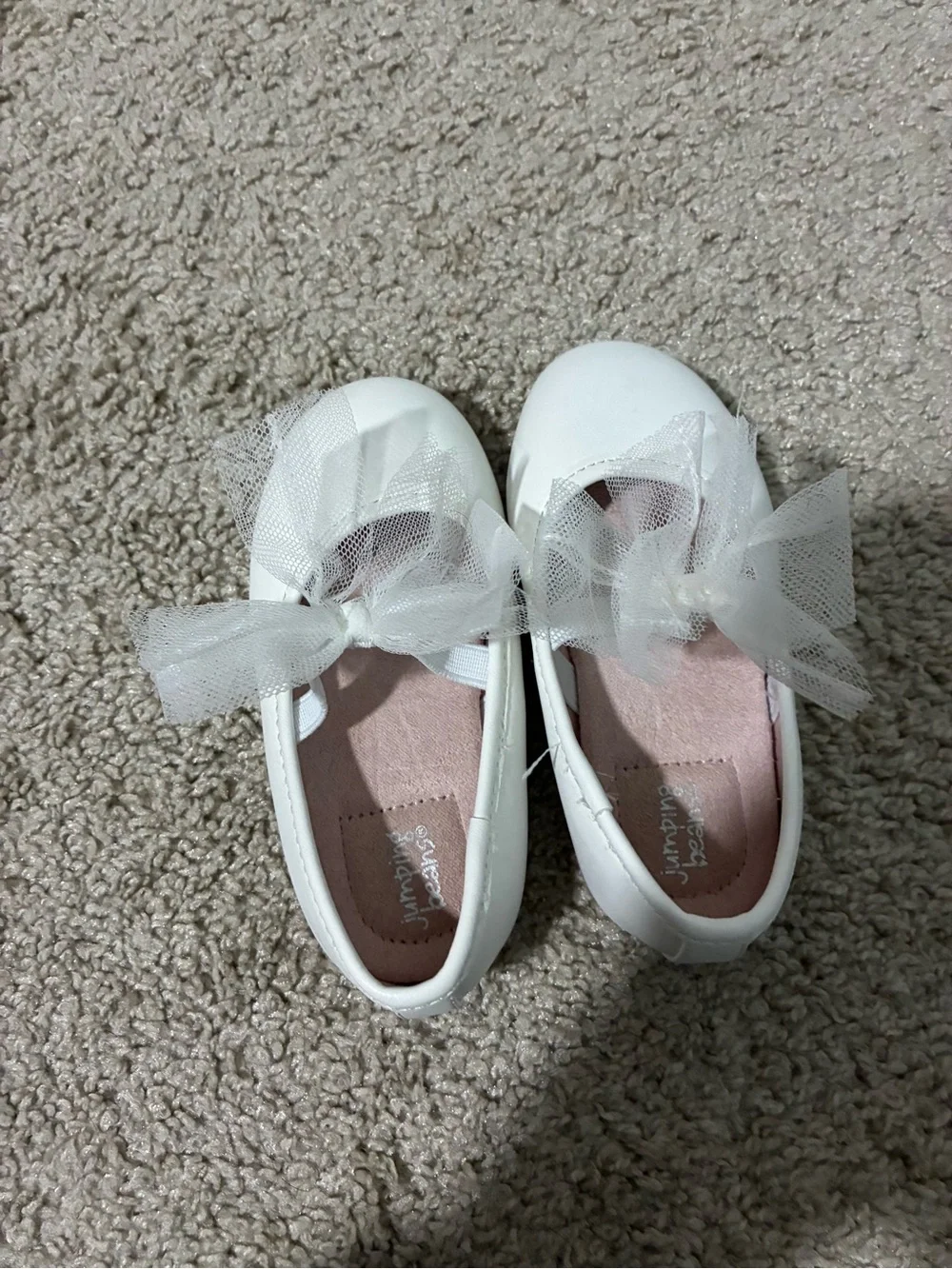 jumping beans White Tulle Bow Girls Dress Flats